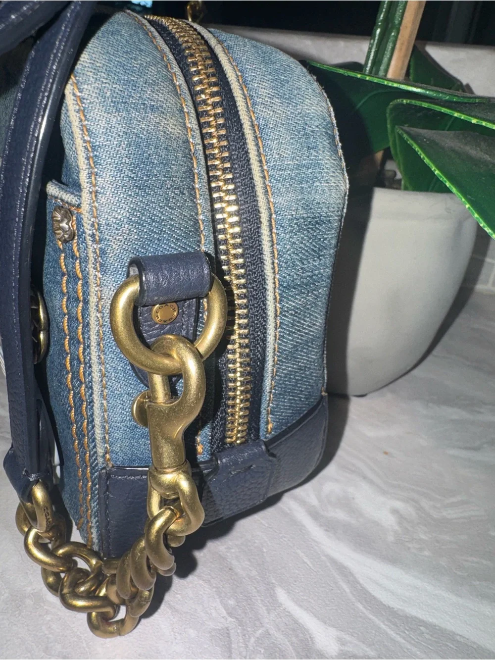 Coach RARE Denim Tea Rose Floral Appliqué Crossbody Bag in Distressed Blue